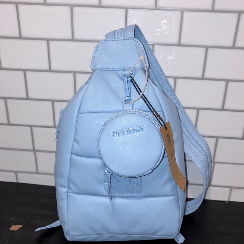 Steve Madden Baby Blue Sling Backpack with Coin Pouch
